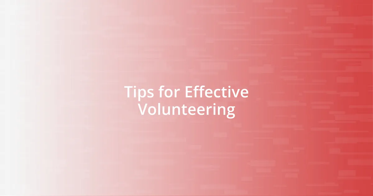 Tips for Effective Volunteering